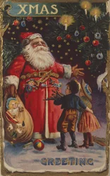 Postcard Depicting Father Christmas with His Sack of Toys